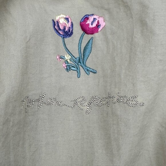 Vintage Windbreaker Jacket 1990s Northern Reflections Beige M Embroidered Tulips - Picture 6 of 9